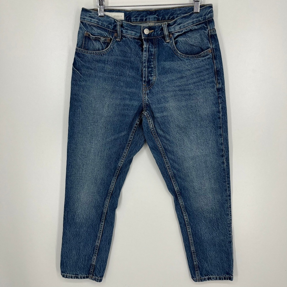 Zara Womens High Waisted Mom Jeans Medium Wash Button Fly Blue Denim Size 31